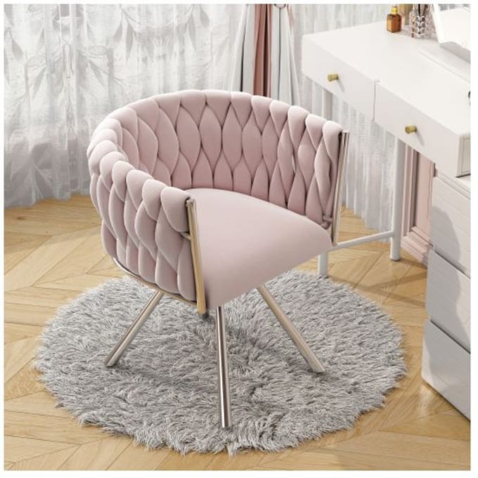 Cosmetische fauteuil - Fluweel - 360° draaibaar - Ergonomisch - Modern design roze