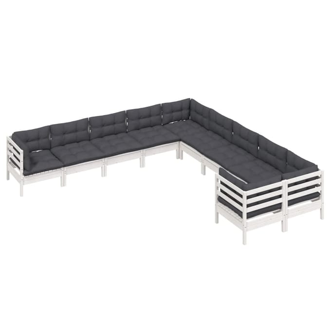 vidaXL - 10-delige - Loungeset - met - kussens - grenenhout - wit
