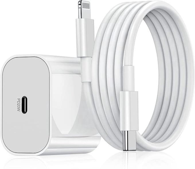 Snellader geschikt voor iPhone 14 & iPad Pro - 20W Snellader - USB-C Snellader met 1 Meter Lightning Kabel - Oplaadkabel