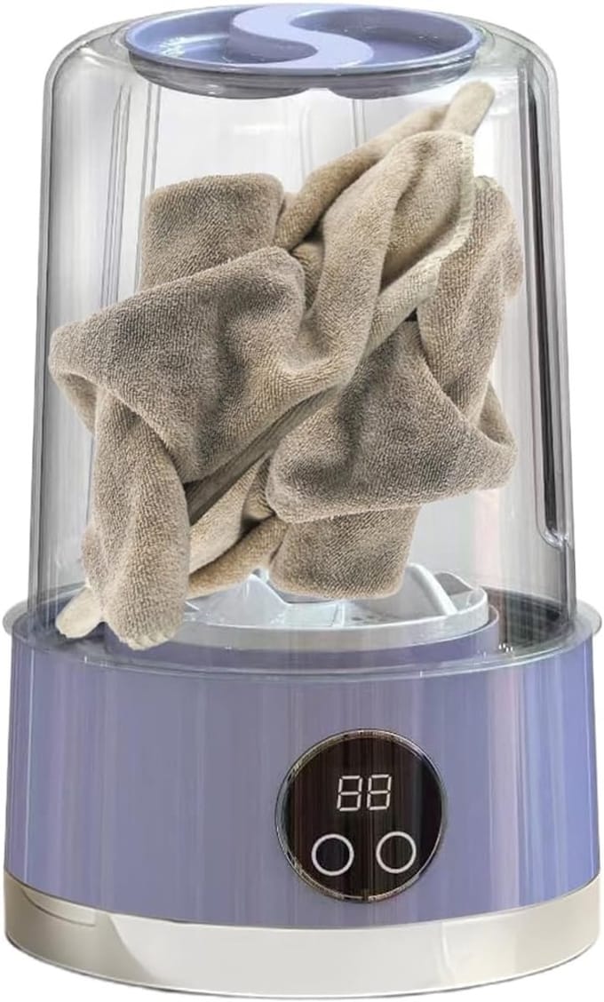 Draagbare Wasmachine - Compacte Wasmachine - Snel Wassen - Dubbele Spoelmodus - 13 x 13 x 13 cm - Paars
