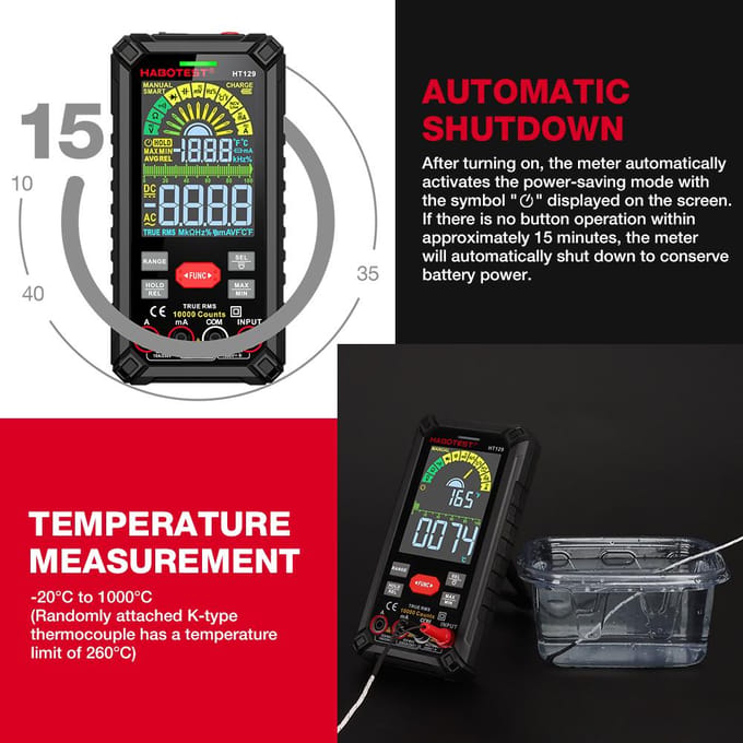 HABOTEST HT129 Intelligente multimeter Slimme digitale multimeter Kleurenscherm Handheld Digital HT129 zwart