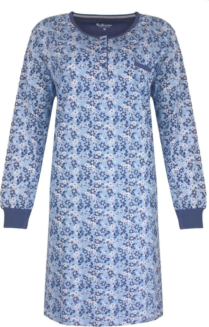 Tenderness Dames Nachthemd - Katoen - Indigo Blauw - Maat L