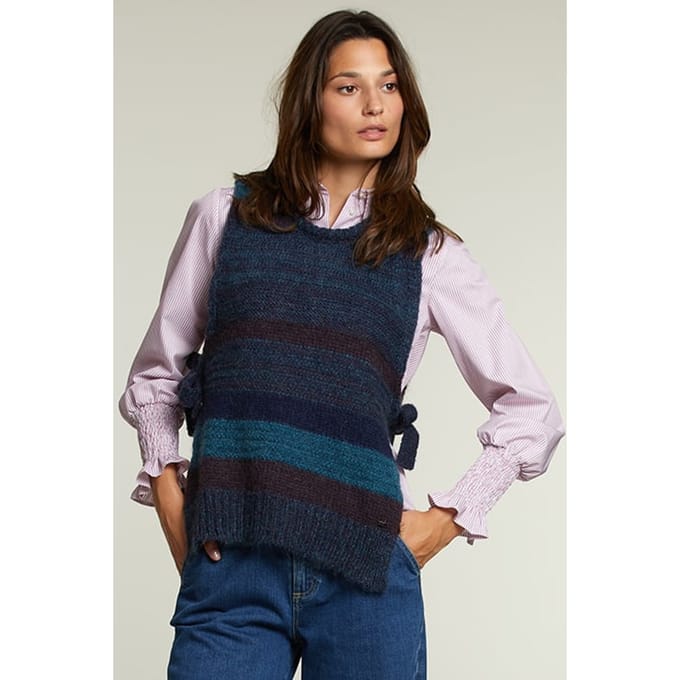 River Woods Burgundy Blue Striped Crew Neck Sweater Größe: S | Strickpullover Outlet | Damen | Blau
