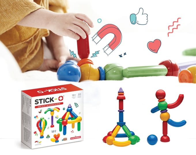 Stick-O Basic Set - Magnetisch Bouwspeelgoed - 30-delig - Montessori Speelgoed - vanaf 18 maanden
