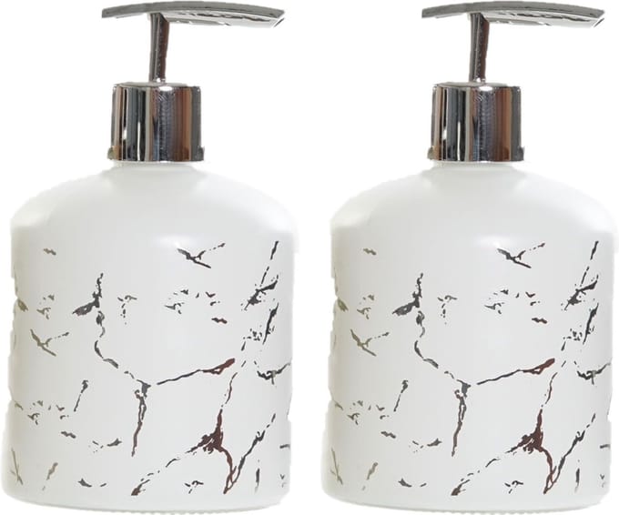 Items Zeeppompje/dispenser - 2x - glas - wit - 350 ml - navulbaar - 14 cm - badkamer/keuken/toilet