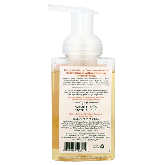 SoF, Savon Moussant pour les Mains, Miel de Fleur d'Oranger, 8 fl oz (236 ml) white