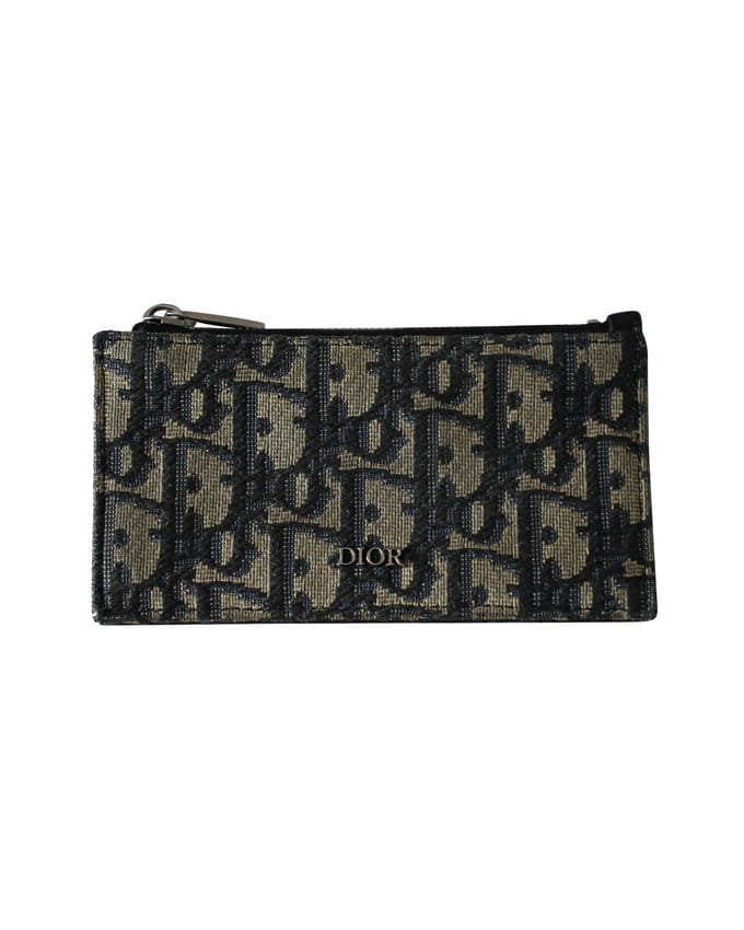 Dior Gezipte Kaarthouder in Beige en Zwart Jacquard