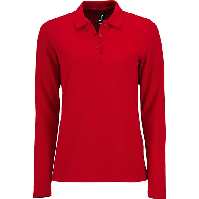 SOLS Dames/dames Perfecte Lange Mouw Pique Polo Shirt (Rood)