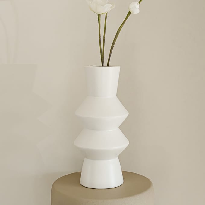 Indore Home - Vaas Evi - Bloemenvaas - Woonkamer decoratie - angular - Vaas Wit - Large