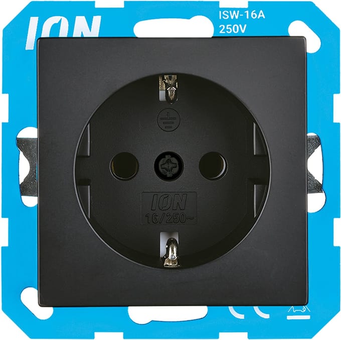 ION Industries V1/J1 contactdoos inbouw - 1-voudig - randaarde - 71 x 71 x 32 mm - mat zwart