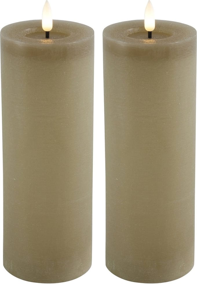 Countryfield Lyon LED kaarsen/stompkaarsen - 2x - beige - D7,5 x H20 cm - timer