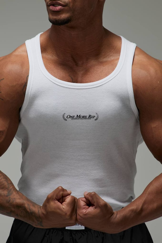 One More Rep Muscle Geribbeld Hemd | White | Size Large