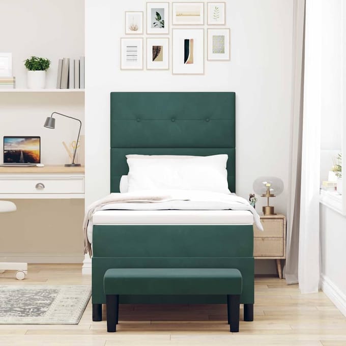 vidaXL - Boxspring - bed - met - kussen - Donkergroen - 200 - x - 80 - cm - Fluweel