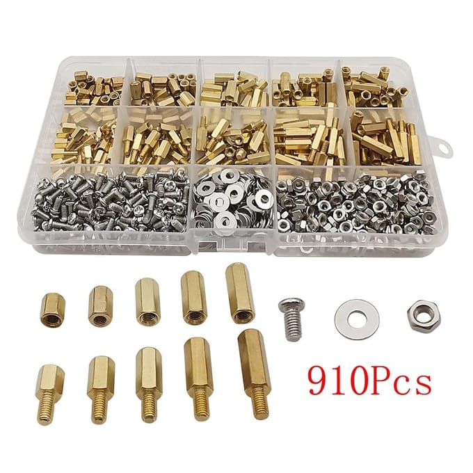 910 stuks set M3 Mannelijk Vrouwelijk Zeskant Messing Afstandshouder Kit met Schroef Moer en Ring pcb moederbord afstandshouder Assortiment