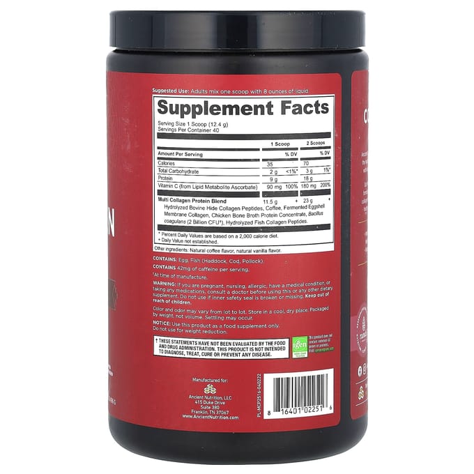 Ancient Nutrition, Protéine multi-collagène, infusion à froid, 1,09 lb (496 g)