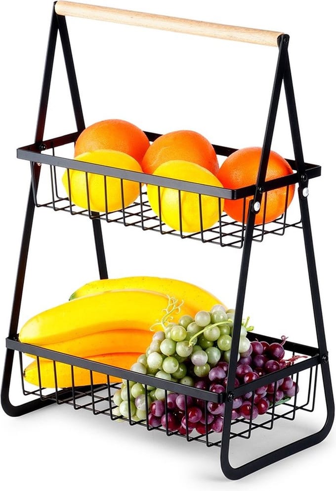 Fruitschaal Metaal Zwart 2-Niveaus - Fruitmand