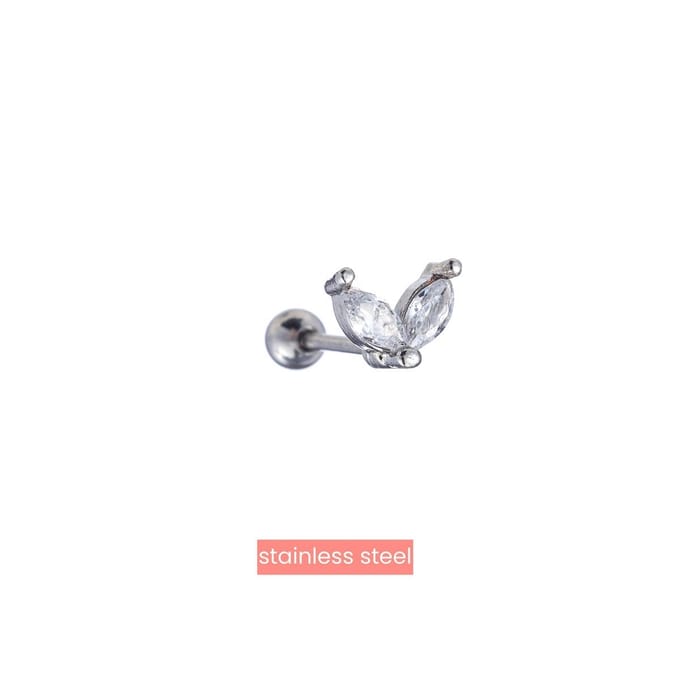Go Dutch Label Oorknoppen vlinder witte steen Zilver