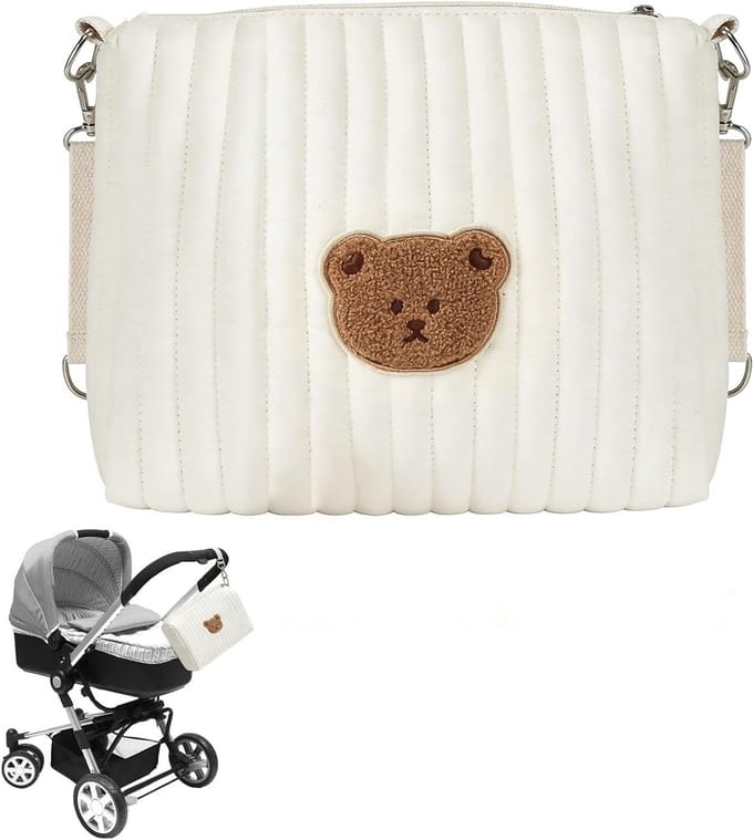 Draagbare Luiertas met Rits voor Reizen - Compacte Organiser voor Babyspullen, Toilettas en Kinderwagenaccessoires met Schattig Berenontwerp
