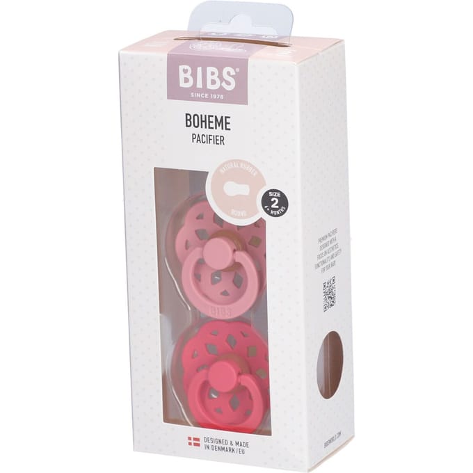 BIBS Boheme Fopspeen - 6-18 mnd - 2-pack - Rond - Dusty Pink/Coral