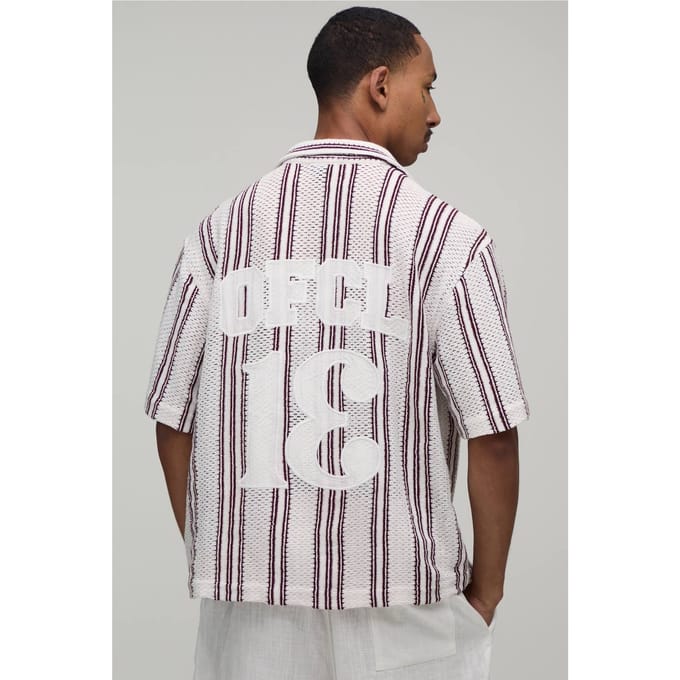Oversized Boxy Gehaakte Shirt Met Cijfer Appliqué | White | Size Medium