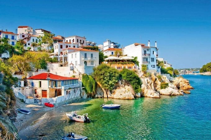 Fotobehang - Greece Coast 375x250cm - Vliesbehang