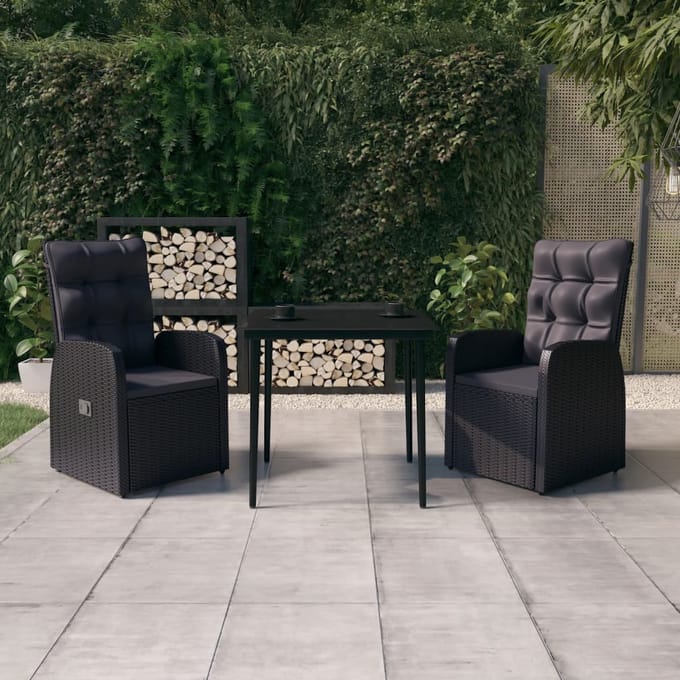 vidaXL - 3-delige - Tuinset - met - kussens - zwart