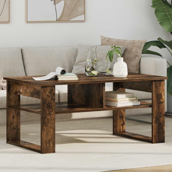 vidaXL - Salontafel - Rook - Eiken - 96 - x - 54 - x - 44 - cm - Bewerkt - hout