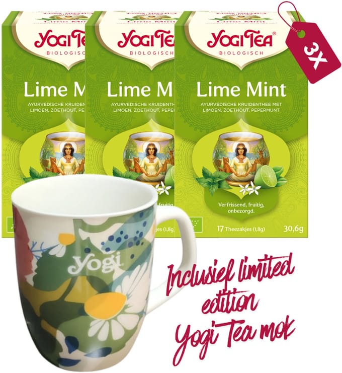 Yogi Tea Lime Mint Bio - 3 pakjes - inclusief limited edition Yogi Tea mok