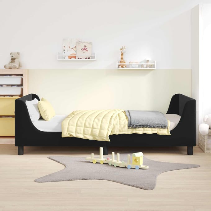 vidaXL - Kinderen - bedframe - met - hoofdboard - Zwart - 90 - x - 190 - cm - Fluweel