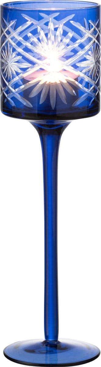 J-Line theelichthouder op voet Santorini - glas - blauw - small