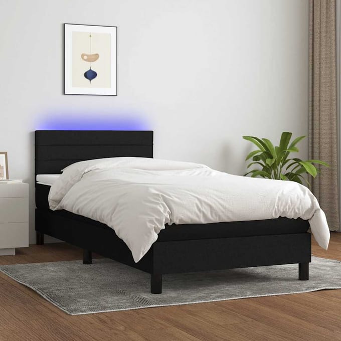 vidaXL - Boxspring - met - matras - en - LED - stof - zwart - 90x200 - cm
