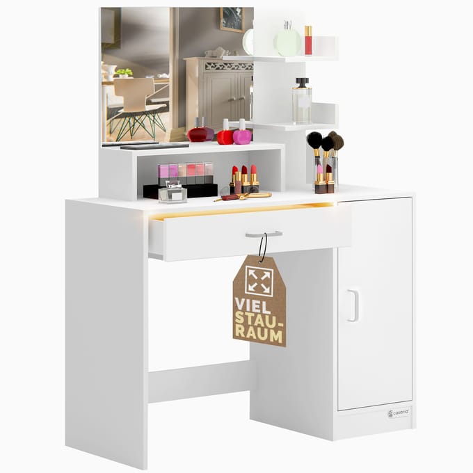 Casaria Kaptafel Jocelyn - Spiegel Lade 3 Planken 140x90x40cm – Wit