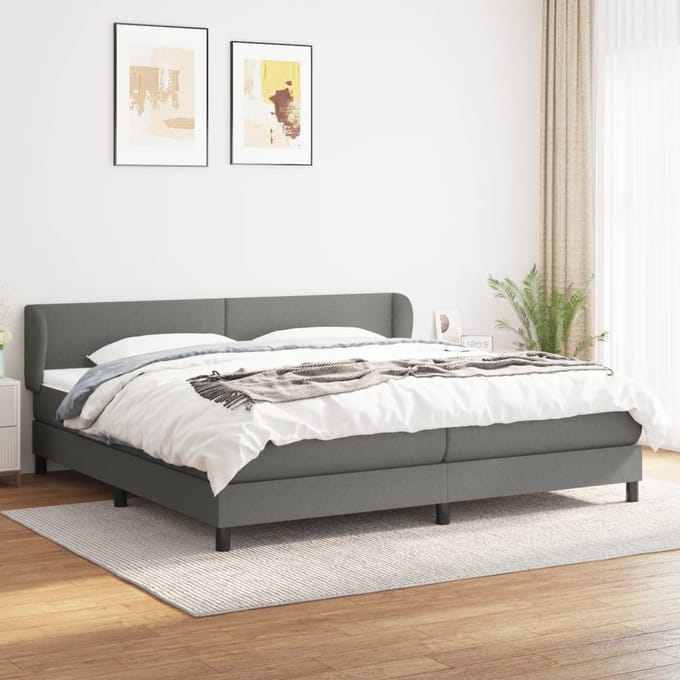 vidaXL - Boxspring - met - matras - stof - donkergrijs - 200x200 - cm