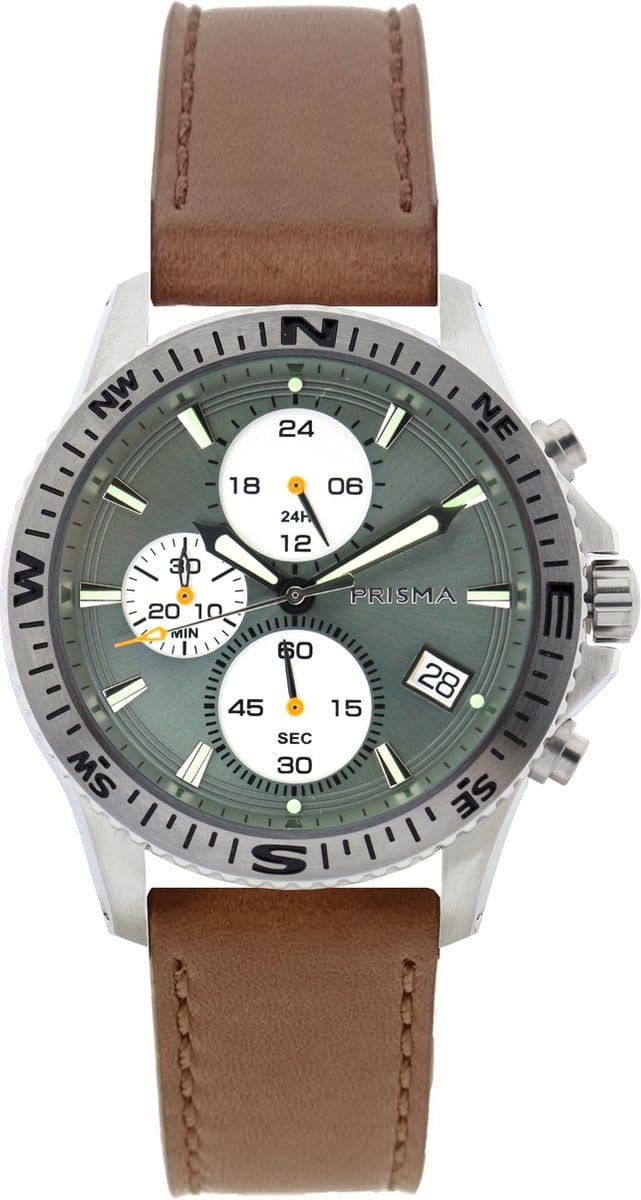 Prisma horloge P.2036 Chrono Explorer gray 10 ATM Leather