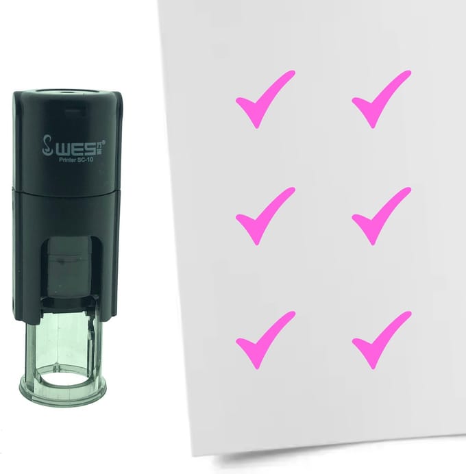 CombiCraft Stempel Vinkje 10mm rond - roze inkt