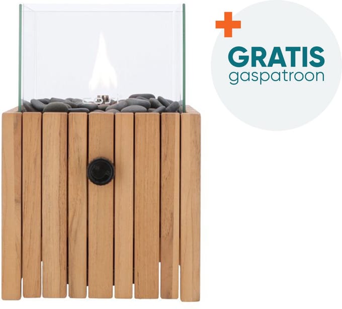 Cosiscoop Timber teak - gaslantaarn met gratis gaspatroon - vierkant