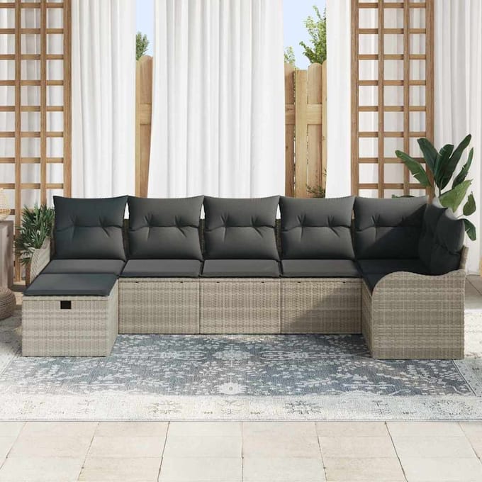 vidaXL - Bankstel - 7 - st - Lichtgrijs - poly - rattan