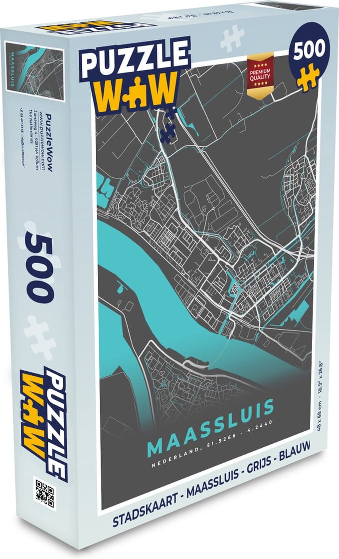 Puzzel Stadskaart - Maassluis - Grijs - Blauw - Legpuzzel - Puzzel 500 stukjes - Plattegrond