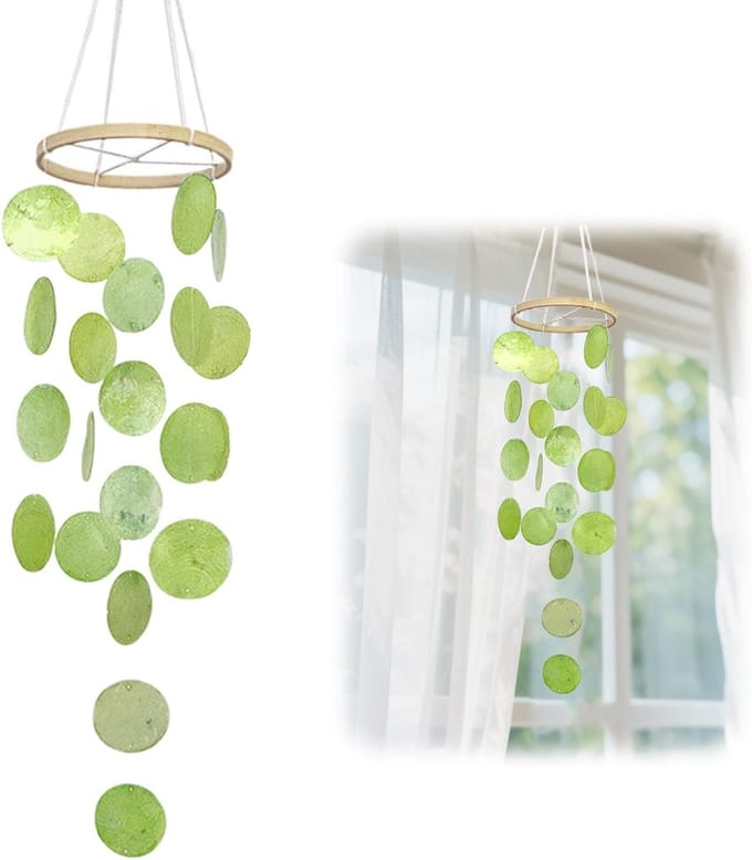 Boho Windgong met Dromenvanger van Moeder van Parel voor Tuin en Buitenruimte Decoratie (Groen)