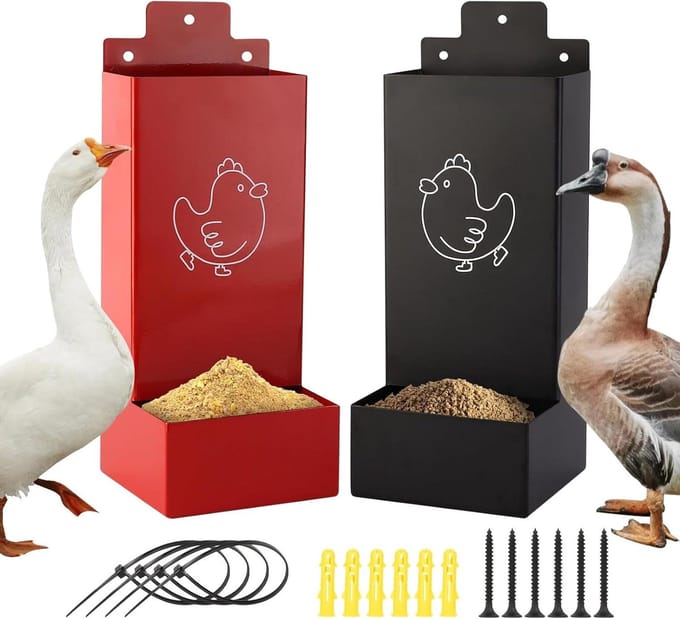 Kippengrit Dispenser - Voederbak - Voedsel Verdeling - Geoptimaliseerde Opname - 2 stuks - Rood Zwart