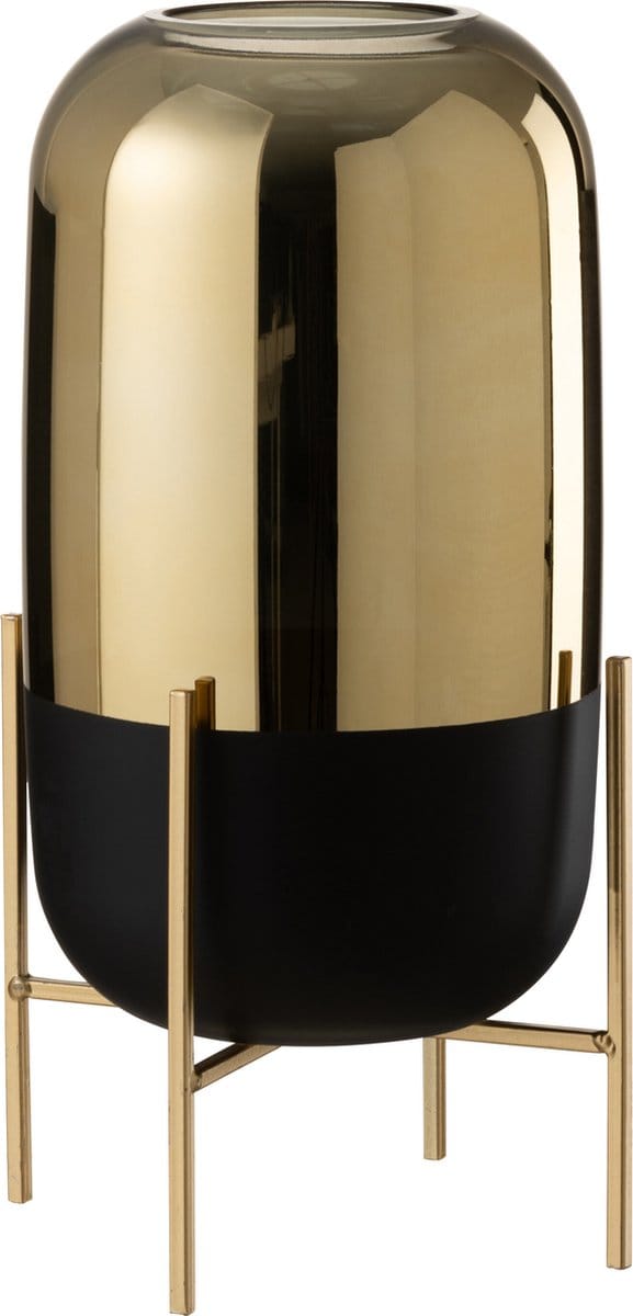 J-Line windlicht Op Voet - kaarshouder - glas - zwart/goud - large