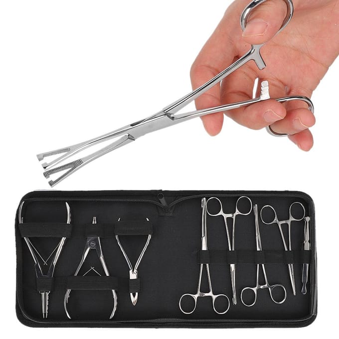 8 stuks Professionele Roestvrijstalen Body Piercing Instrumenten Kit Gereedschap Body Art gray