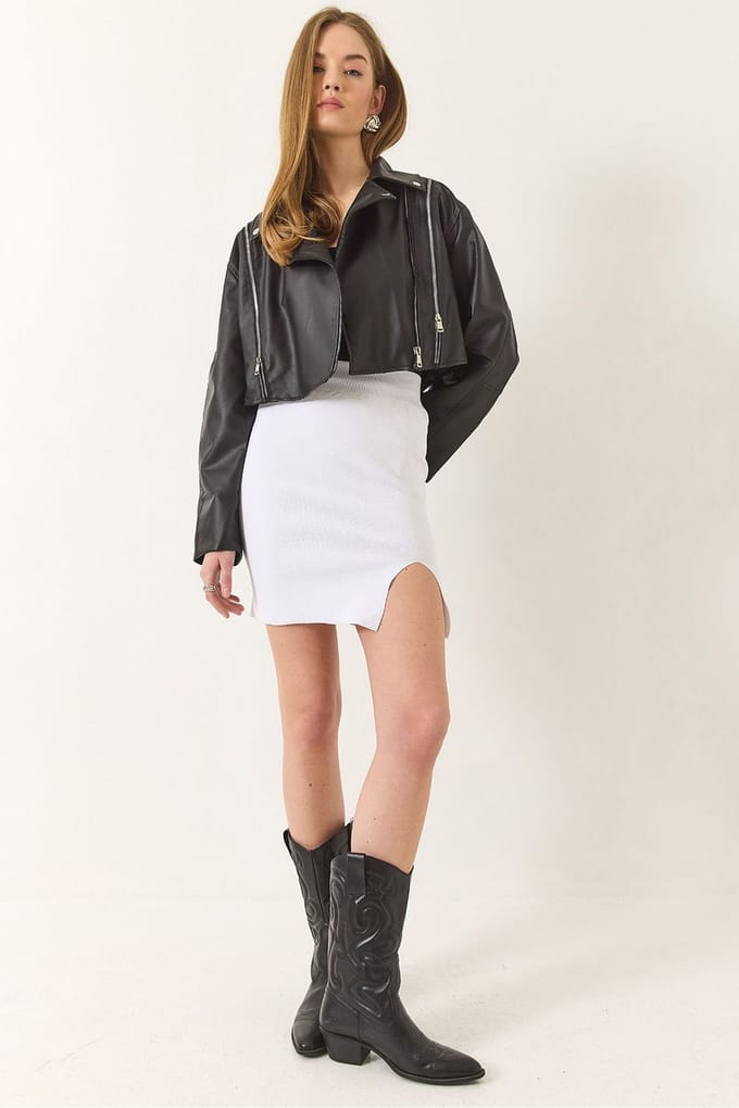 Hoge Taille Minirok met Split