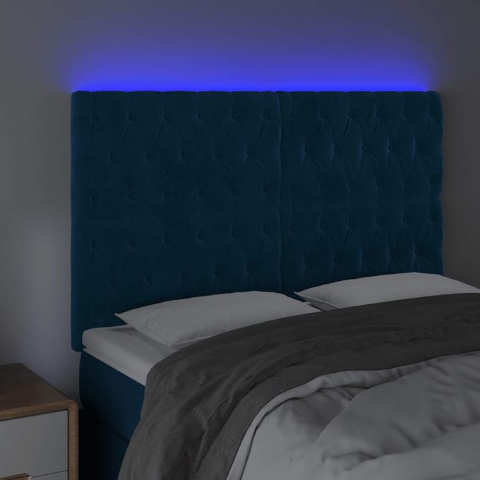 vidaXL - Hoofdbord - LED - 144x7x118/128 - cm - fluweel - donkerblauw