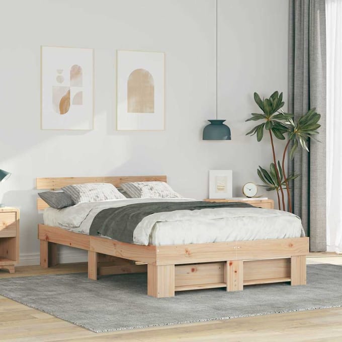 vidaXL - Bedframe - met - hoofdeinde - Bruin - 120 - x - 190 - cm - Massief - grenenhout