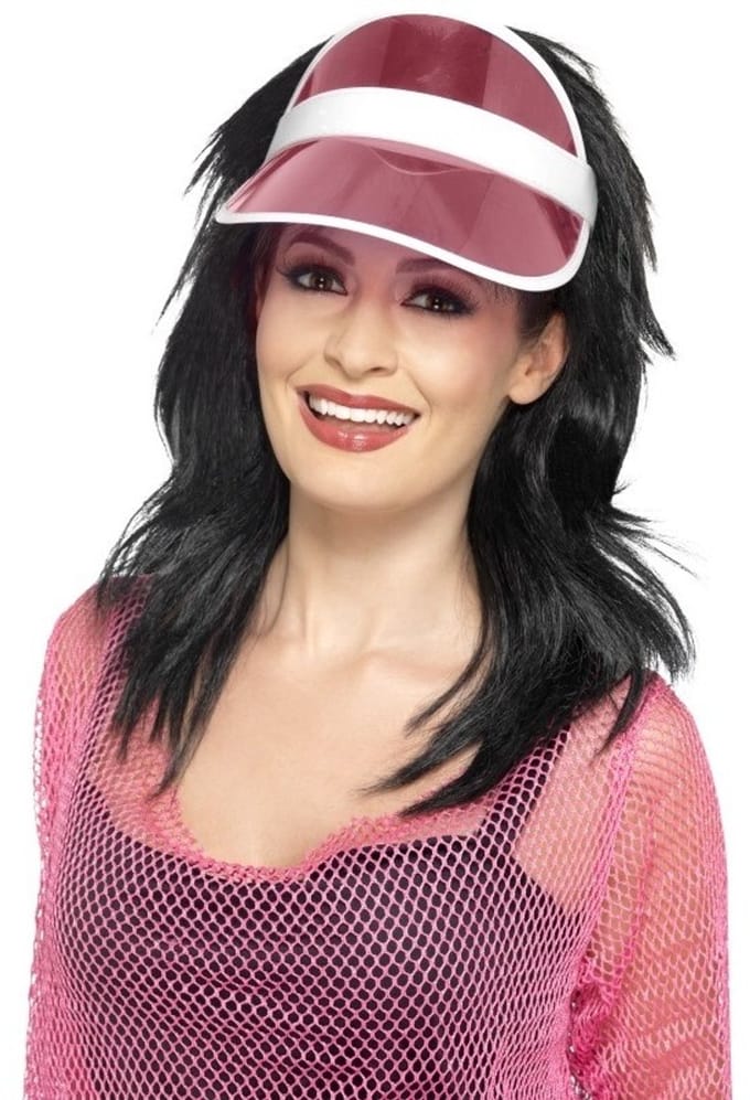 Jaren 80 verkleed zonneklep - roze - dames - carnaval - Eighties stijl