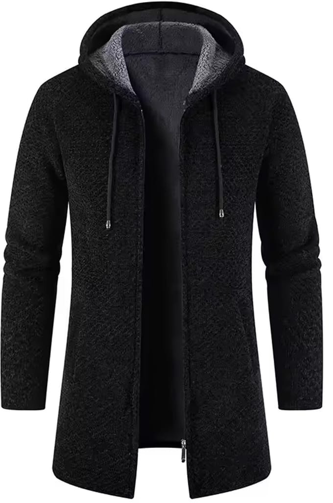 Extra Lang Vest met Capuchon - Rits - Trui - Zwart - Mannen - Mode