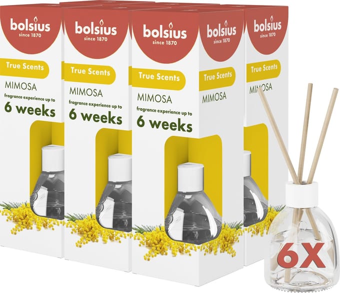 Bolsius - Geurstokjes - Mimosa - 6 stuks - Voordeelverpakking - 60ml