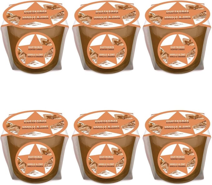 Mini geurkaarsen set van 6 - Vanille Kaneel kersteditie, luxe cadeauverpakking