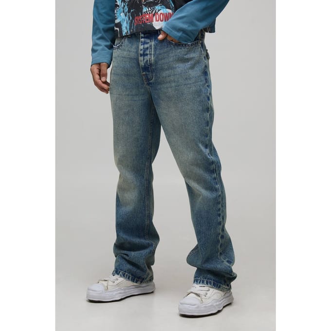 Stonewash Raw Seam Detail Slim Flared Jeans | Size 48